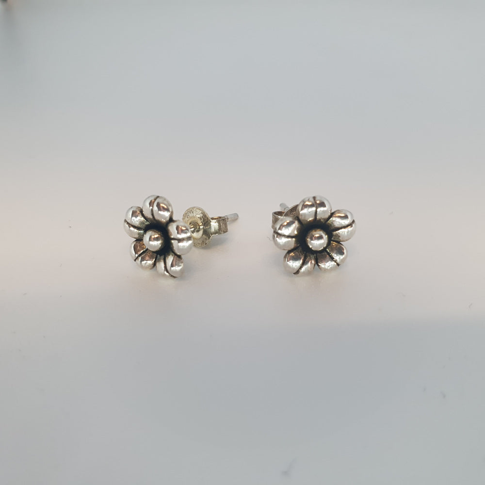Designer Sterling Silver Flower Stud Earrings