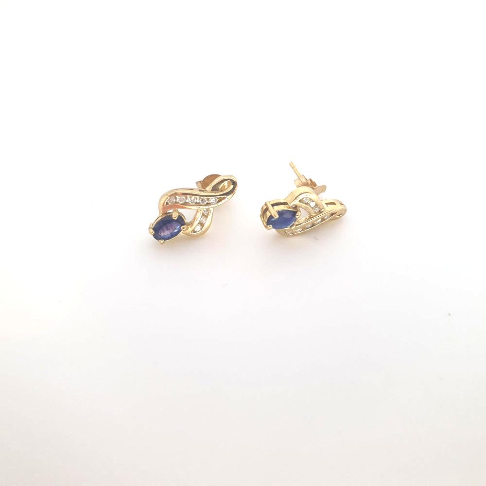 9ct Yellow Gold, Diamond and Sapphire Contemporary Stud Earrings