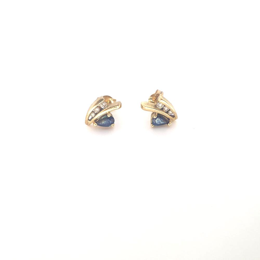 9ct Yellow Gold, Diamond and Sapphire Stud Earrings