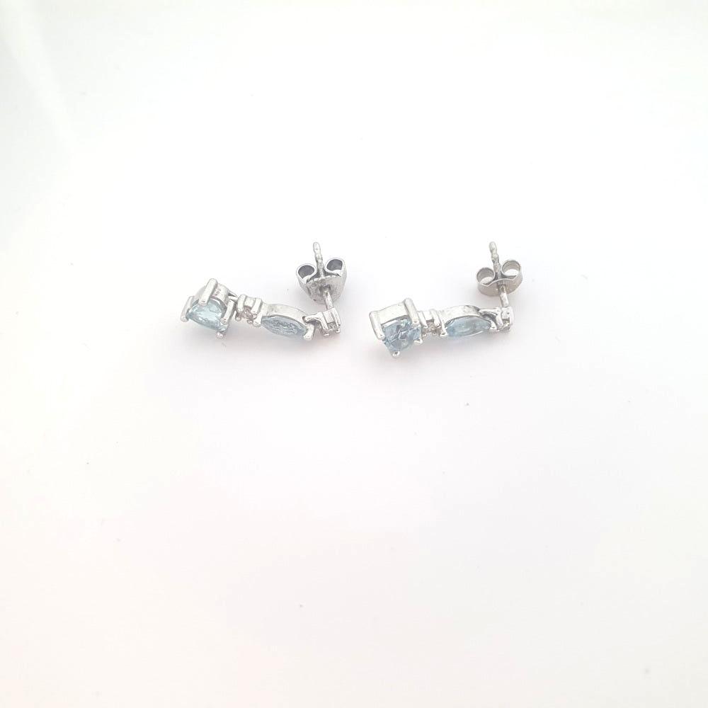 9ct White Gold, Diamond and Blue Topaz Drop Earrings