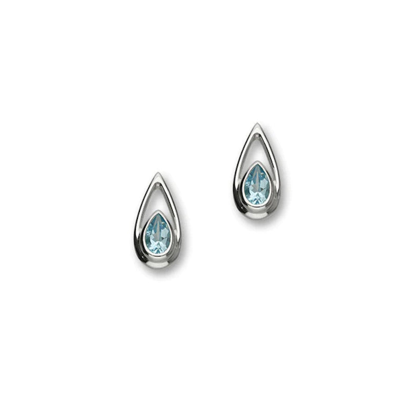 Sterling Silver Stud Earrings With Blue Topaz - CE382