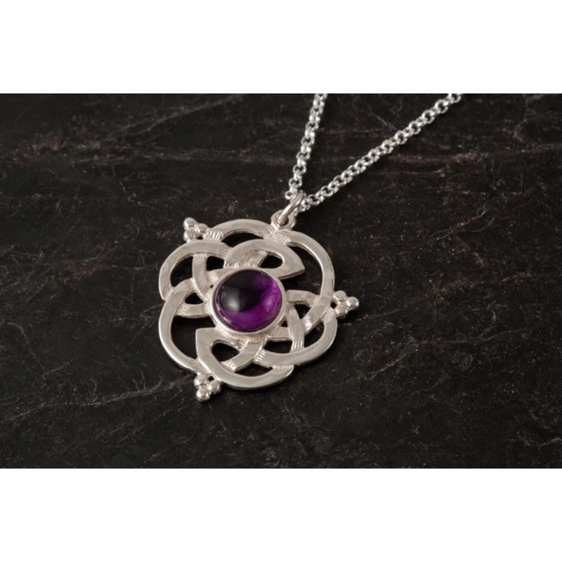 Celtic Knotwork Sterling Silver or 9ct Yellow Gold Pendant With Amber or Amethyst - AP130