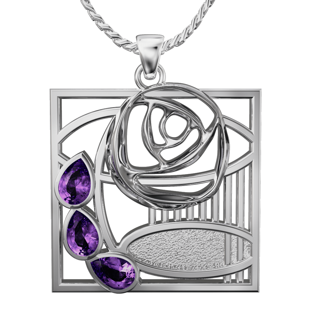 Sterling Silver and Amethyst Mackintosh Pendant - 107AM