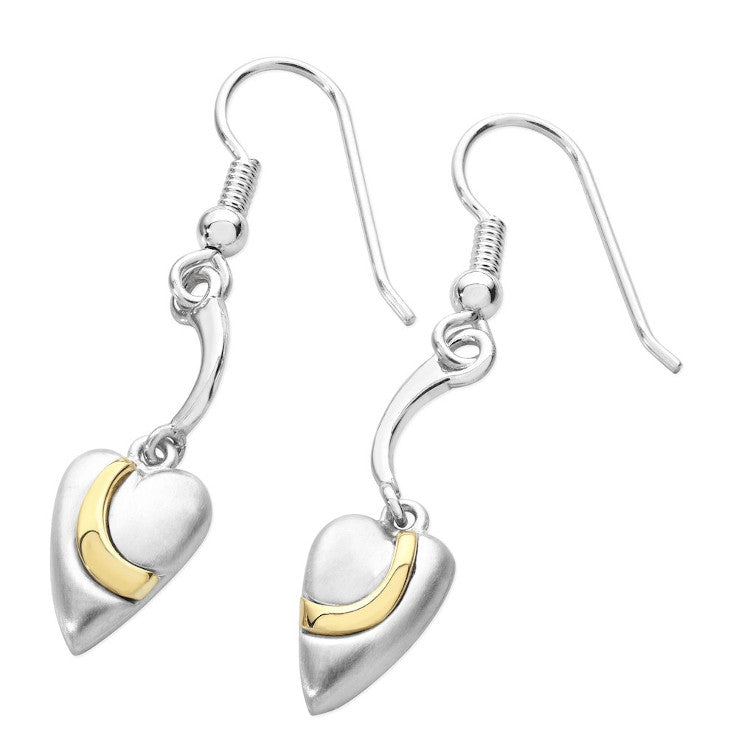 Pebble Heart Sterling Silver or 9ct Yellow Gold Drop Earrings
