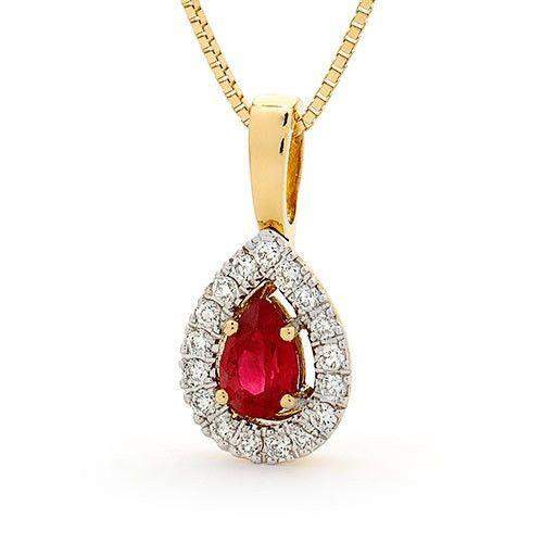 18ct Yellow Gold with Rhodium Diamond Ruby Pendant Only - MM6H24-18DR-Ogham Jewellery