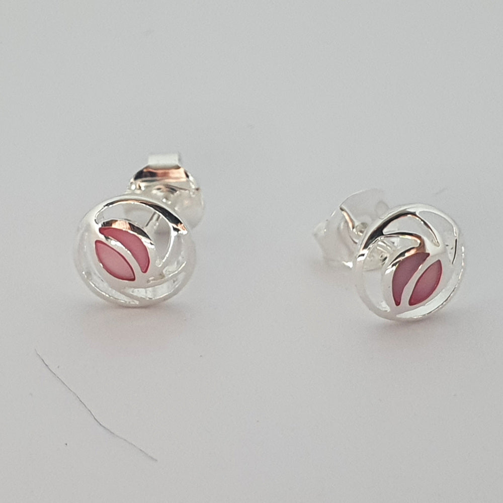 Sea Gems Sterling Silver and Enamel Round Mackintosh Rose Earrings  - 6074MP