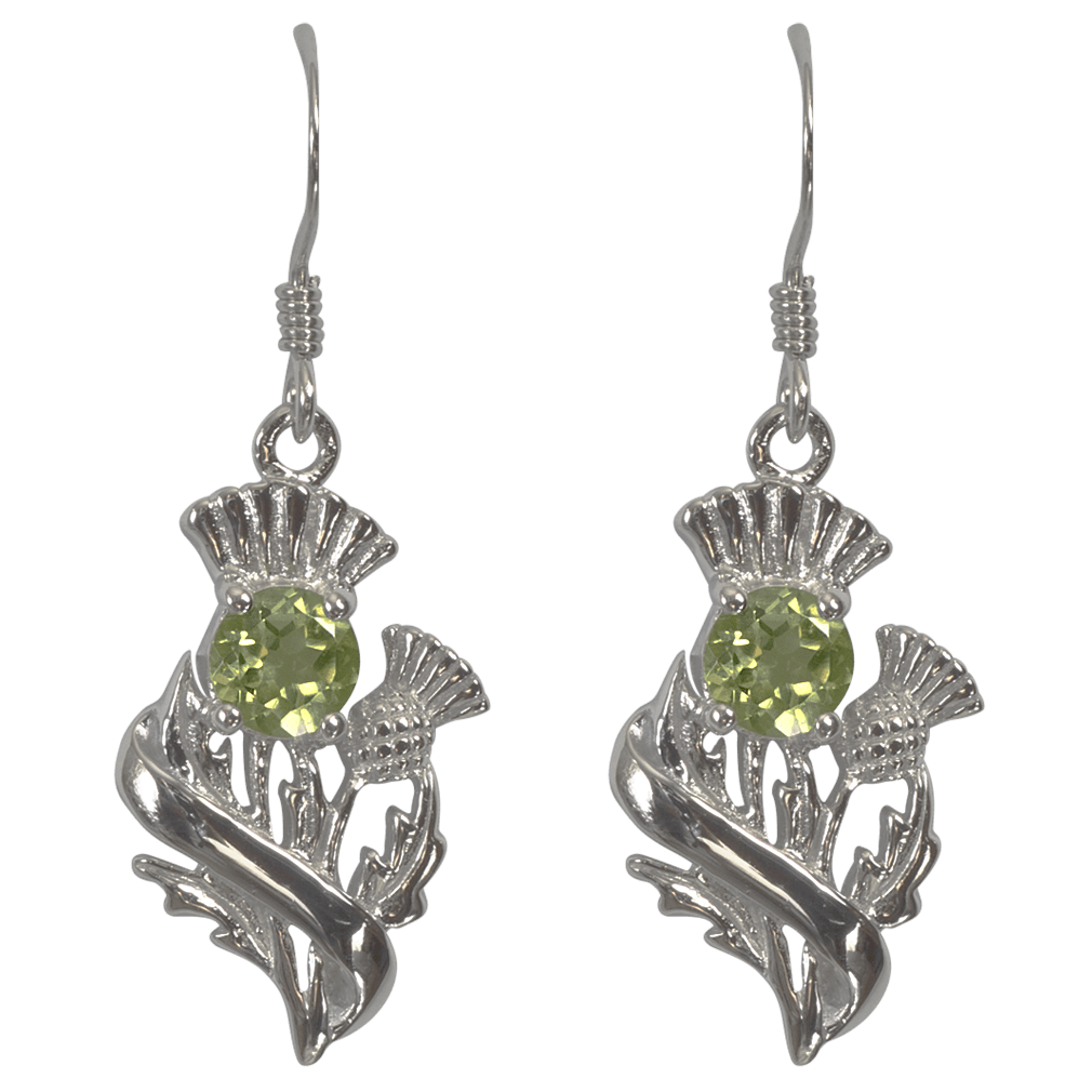 Sterling Silver Scottish Thistle Earrings with Peridot - 55545
