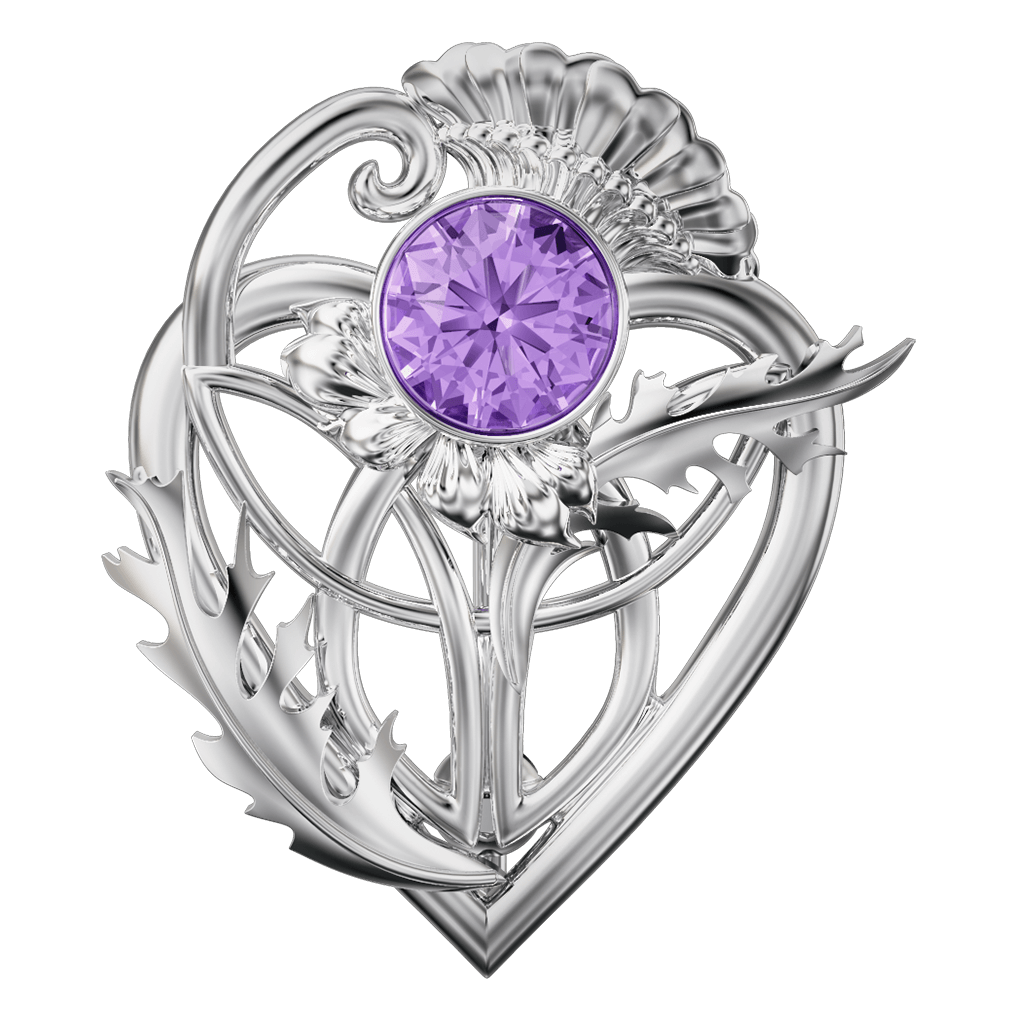 Sterling Silver and Amethyst Thistle Brooch - 6103