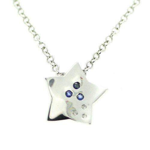 9ct White Gold & Sapphire Star Pendant-OG12-Ogham Jewellery