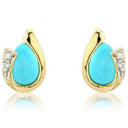 9ct Yellow Gold Turquoise & Diamond Earrings - MM7YDTQ-Ogham Jewellery