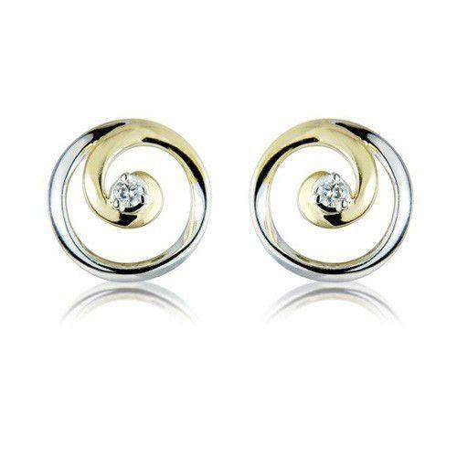 9ct Yellow & White Gold & Diamond Designer Earrings - MM7X97D-Ogham Jewellery