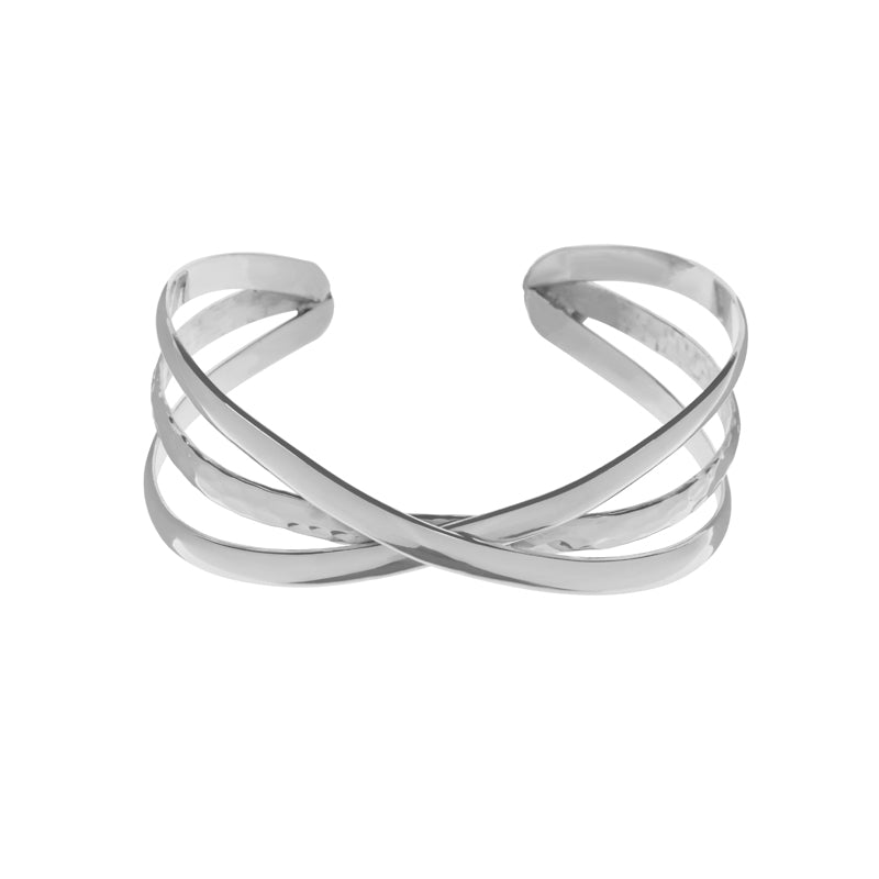 Contemporary Sterling Silver Polished and Textured Bangle - BT2165