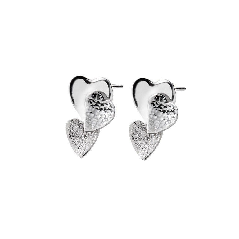 Chris Lewis Sterling Silver Cluster Of Love Triple Heart Stud Earrings - 20