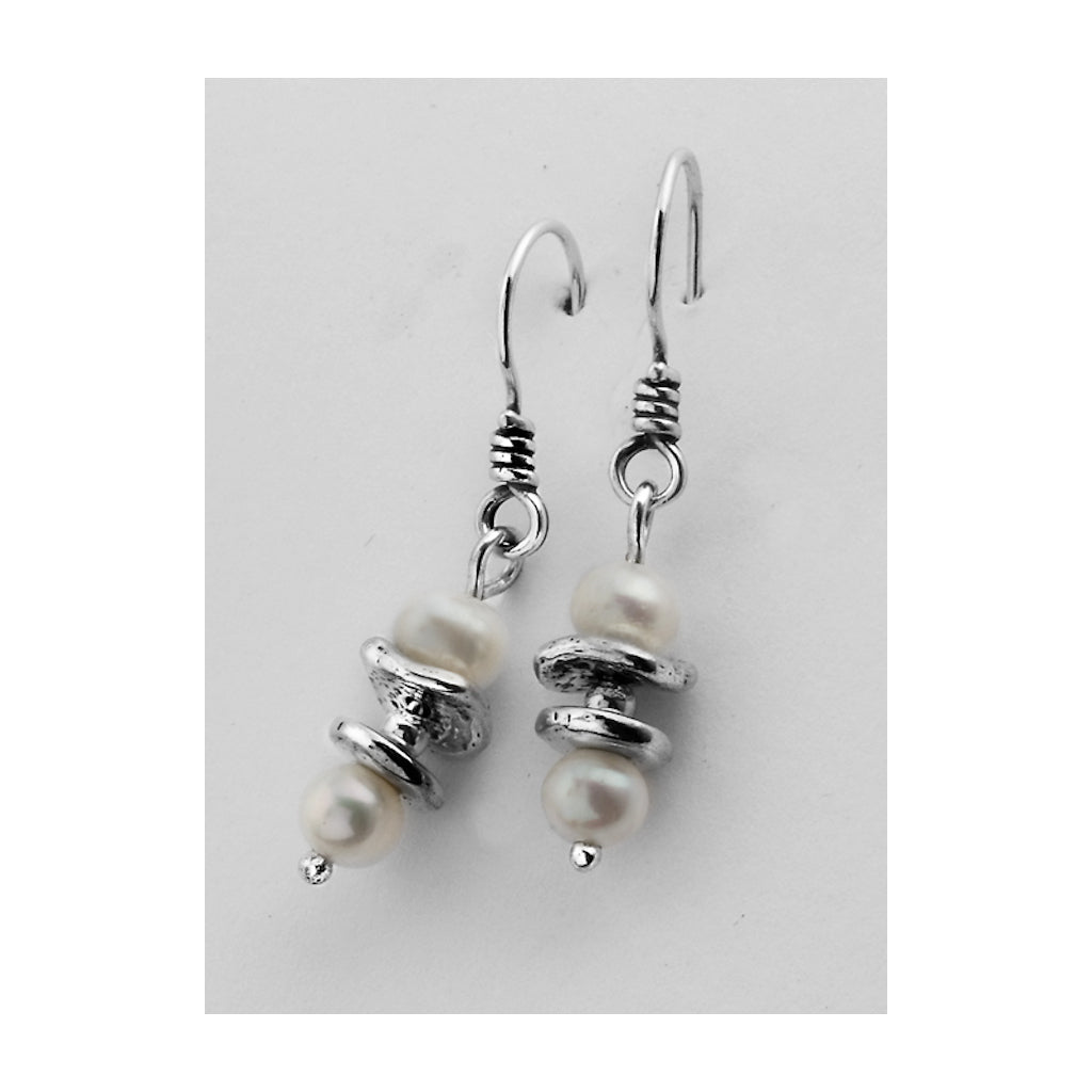 Shablool Designer Silver and Pearl Drop Earrings - E00695