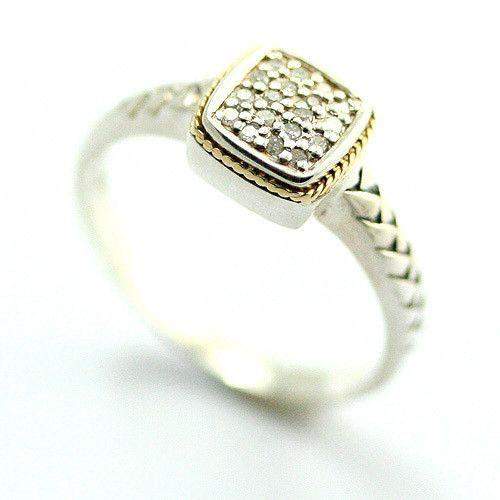Silver, 18 Carat Gold & Diamonds Square Shaped Ring-Ogham Jewellery