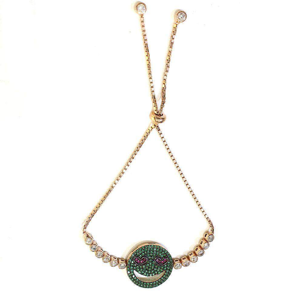Figaro Emoji Green Face Silver Bracelet-Ogham Jewellery