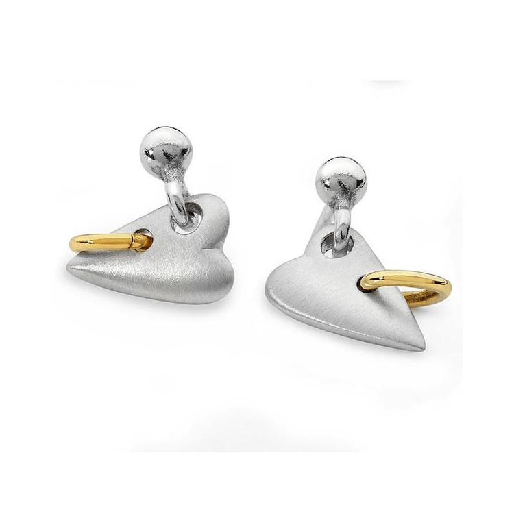 Folk Heart Sterling Silver and 9ct Yellow Gold Stud Earrings - 13079