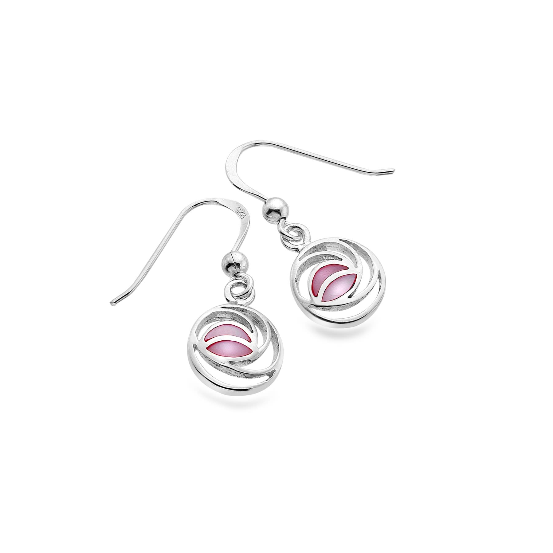 Sea Gems Sterling Silver and Enamel Macintosh Rose Drop Earrings  - 6027