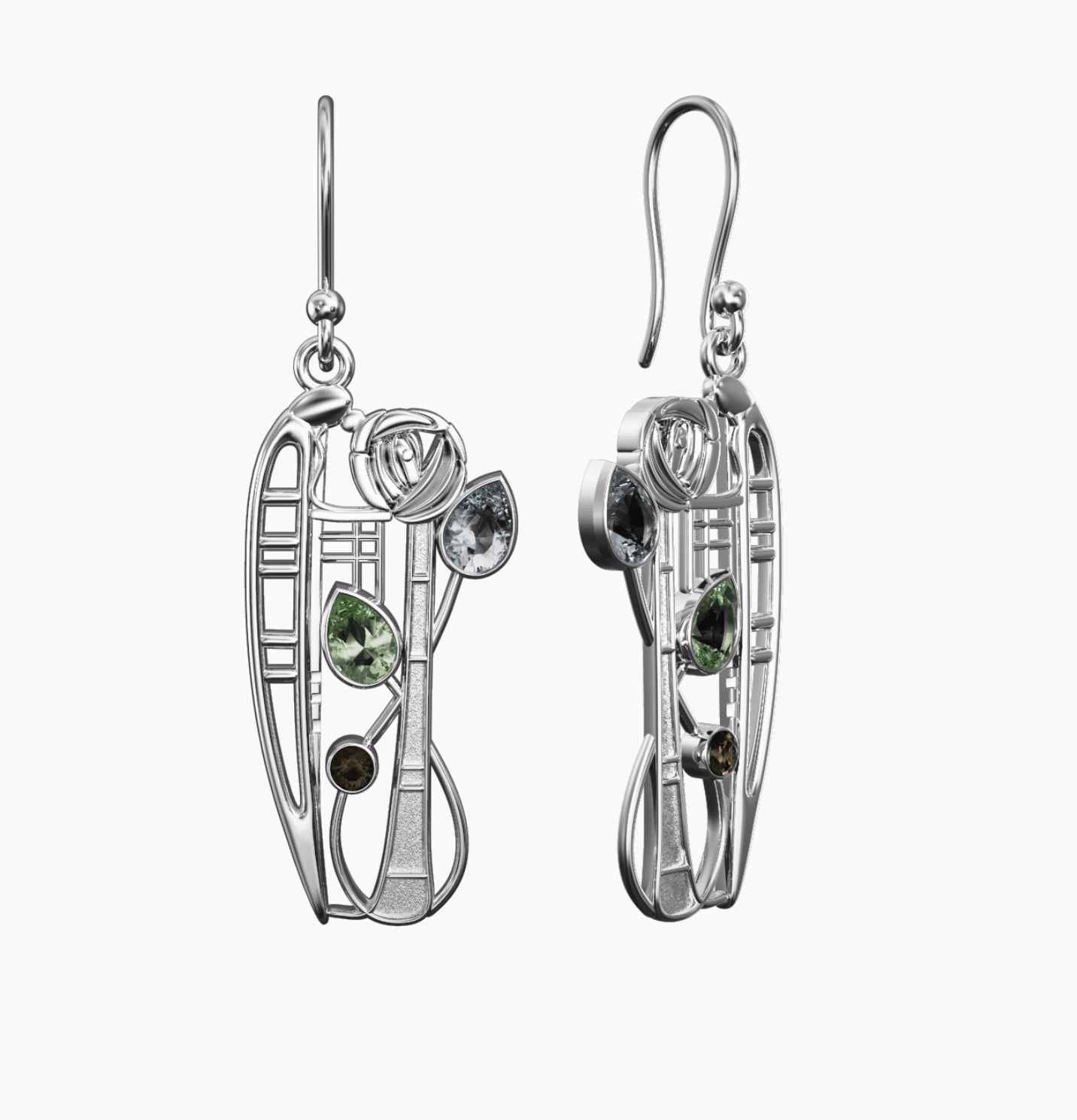 Sterling Silver And Gemstone Mackintosh Earrings - 376