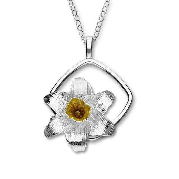 Ortak Daffodil Pendant Silver & Enamel - EP439-Ogham Jewellery
