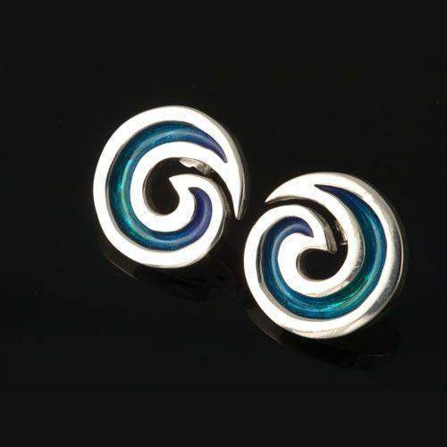 Shetland Silver And Enamel Wave Earrings SSE22D-Ogham Jewellery