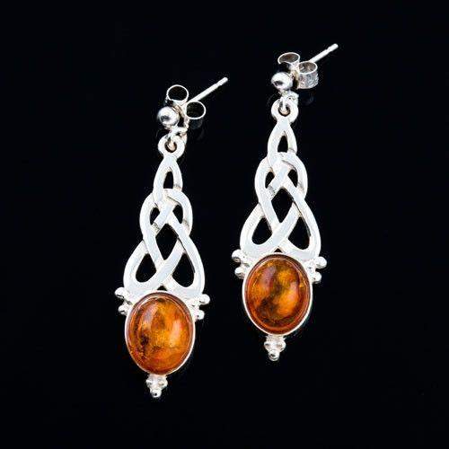 Shetland Sterling Silver & Amber Celtic Earrings - AE200-Ogham Jewellery