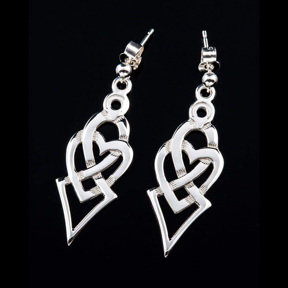 Shetland Sterling Silver Or Gold Celtic Heart Drop Earrings - E720-s-Ogham Jewellery