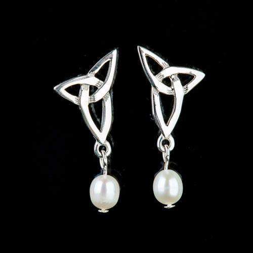 Shetland Sterling Silver & Pearl Celtic Earrings - HE102-Ogham Jewellery