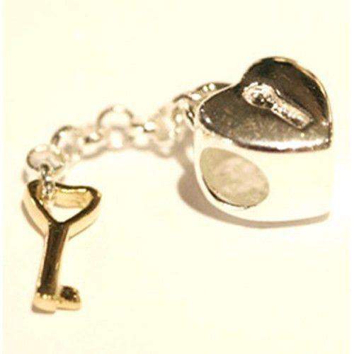 Silver Heart lock & key bead charm-Ogham Jewellery