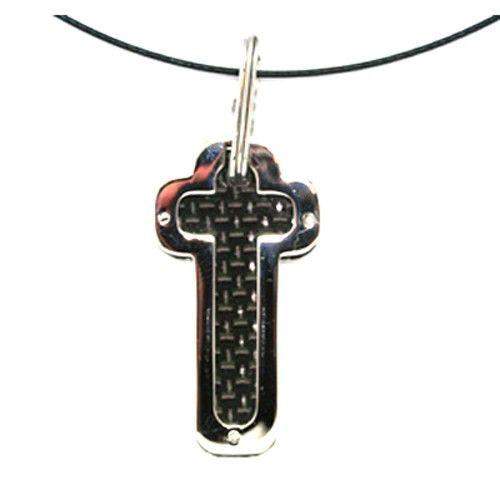 Stainless Steel and Carbon Fibre Cross sp01091-Ogham Jewellery