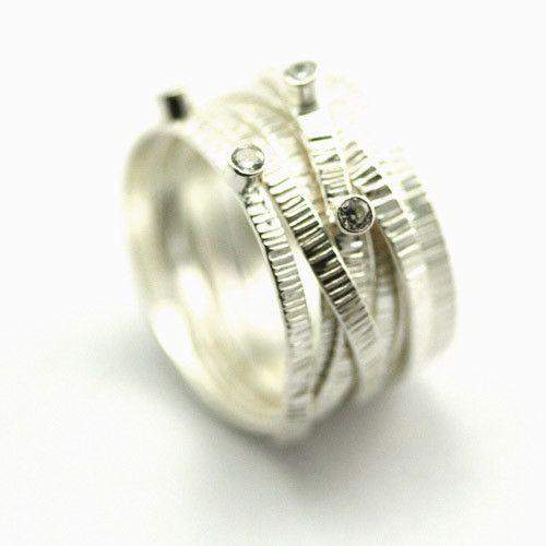 Sterling Silver and CZ Textured Ring RE176-Ogham Jewellery