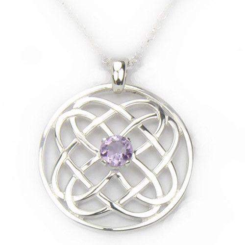 Sterling Silver Celtic Pendant with Amethyst -CP325-Ogham Jewellery