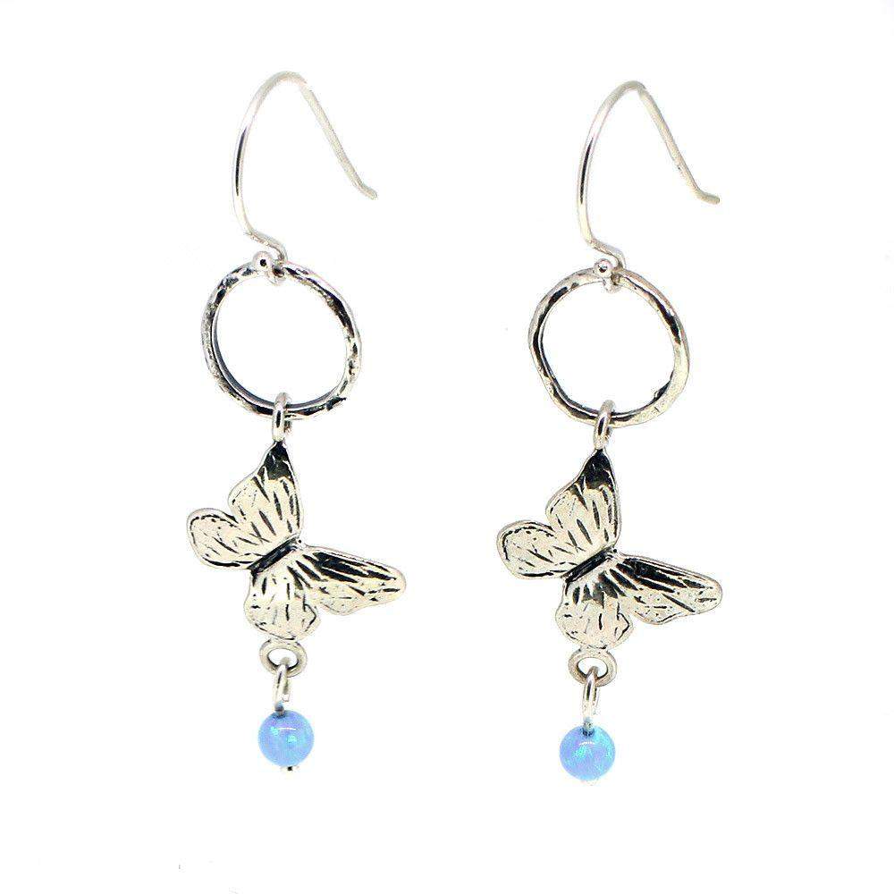 Sterling Silver & Opaline Butterfly Earrings - E6545-Ogham Jewellery