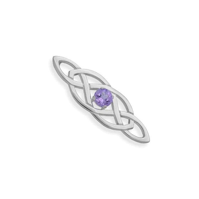 Celtic Sterling Silver Brooch With Amethyst - CB127 Ortak
