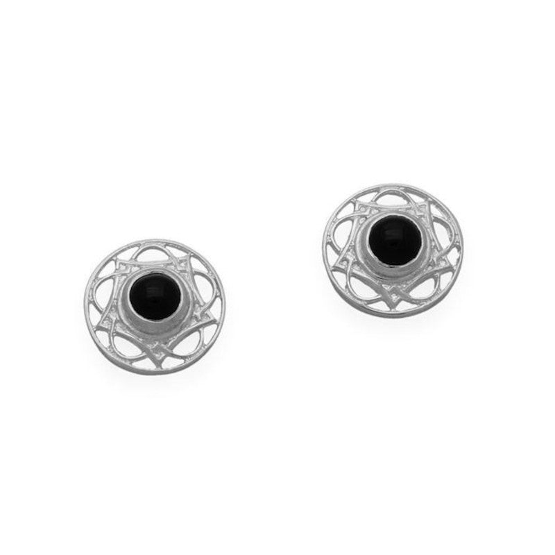 Celtic Sterling Silver Stud Earrings With Onyx - SE393 Ortak