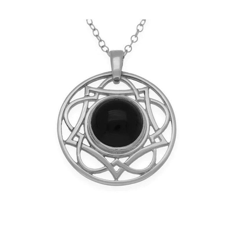 Celtic Sterling Silver Pendant With Onyx - SP291