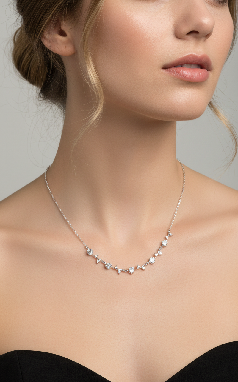 Cubic Zirconium silver necklace 701247Tokash