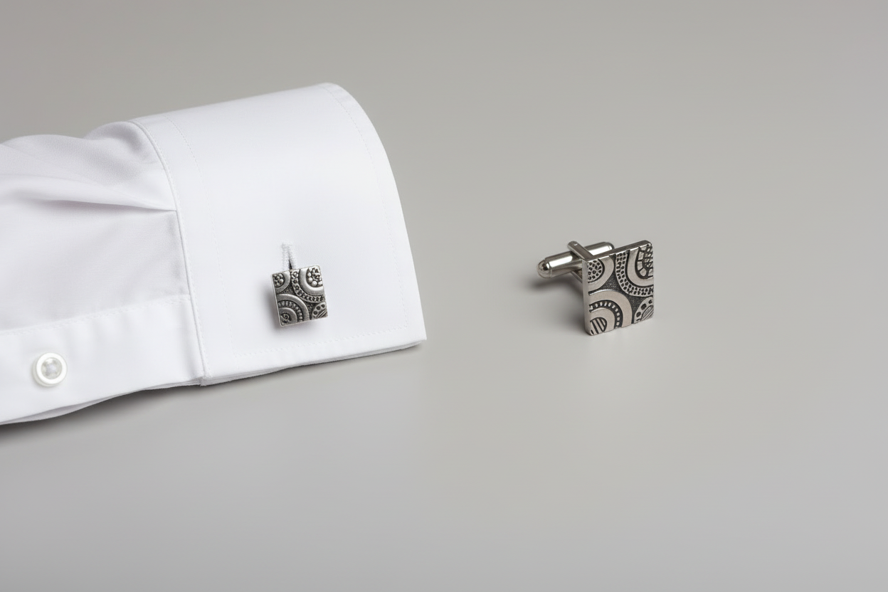 Silver Textured Cufflinks - 194422 Tokash