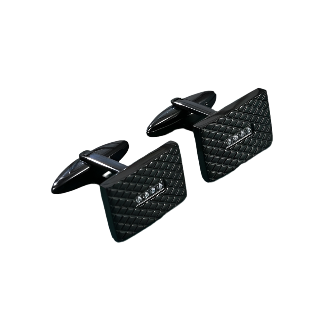Black Rectangular Stainless and CZ Steel Cufflinks - A00005