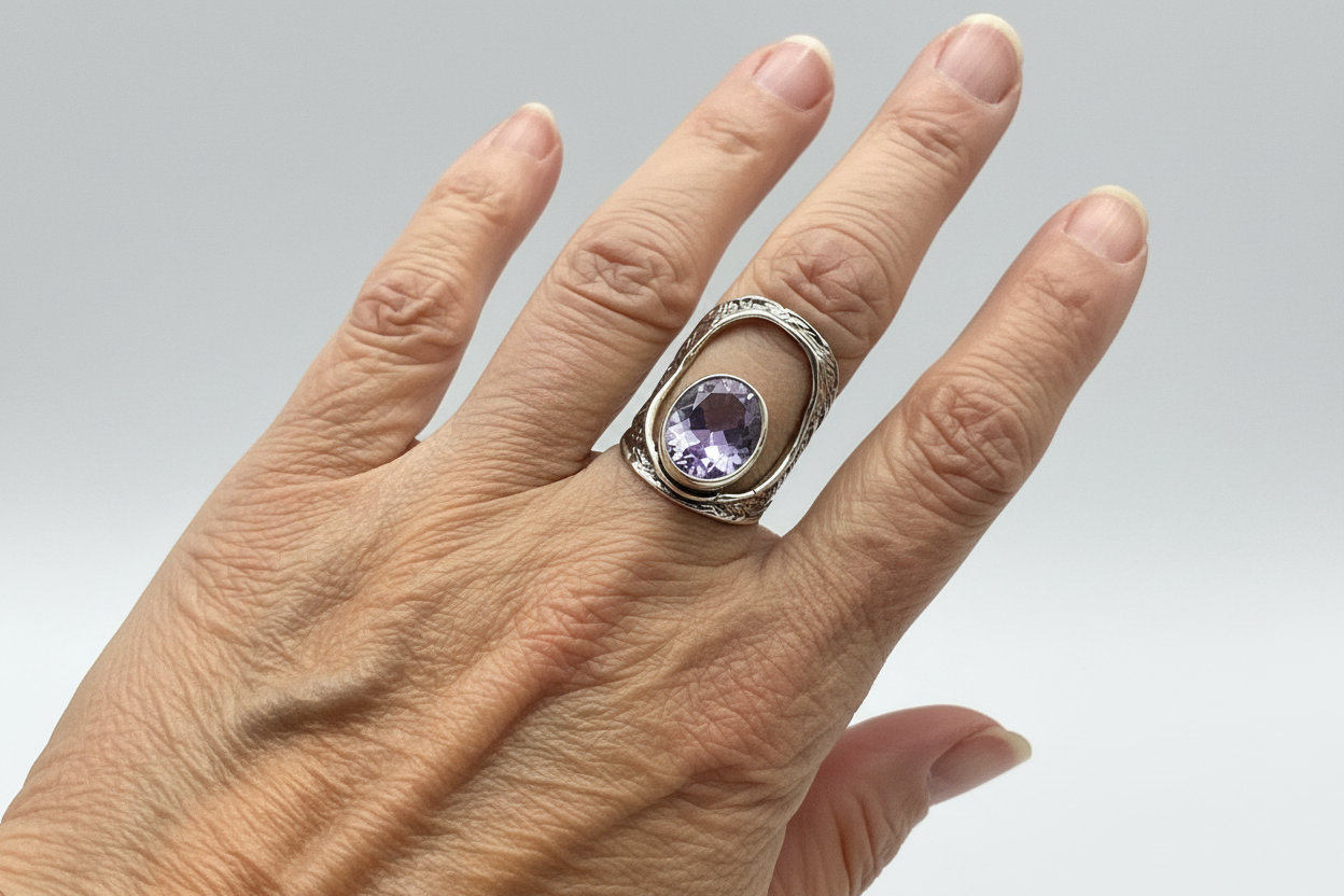 Shablool Designer Silver and Amethyst Stunning CZ Ring - R019039