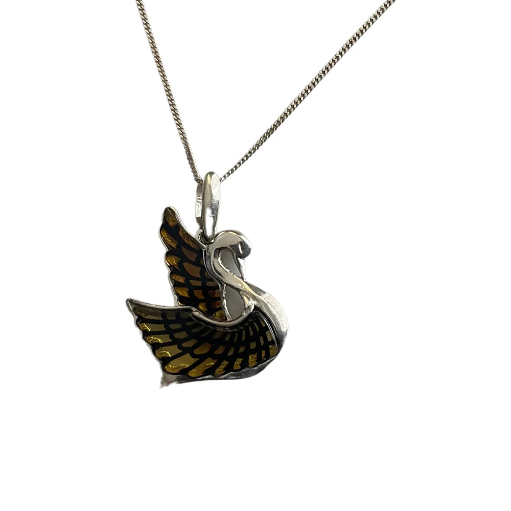 Designer Sterling Silver Swan and Amber Pendant P3