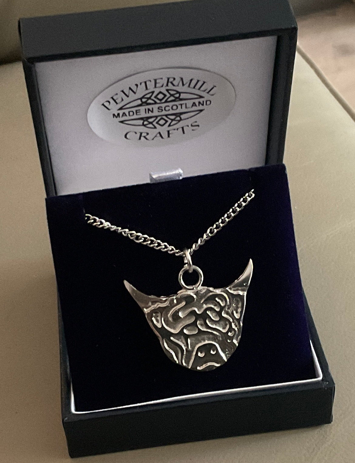 Pewter Highland Cow Pendant. Lp47 Pewtermill