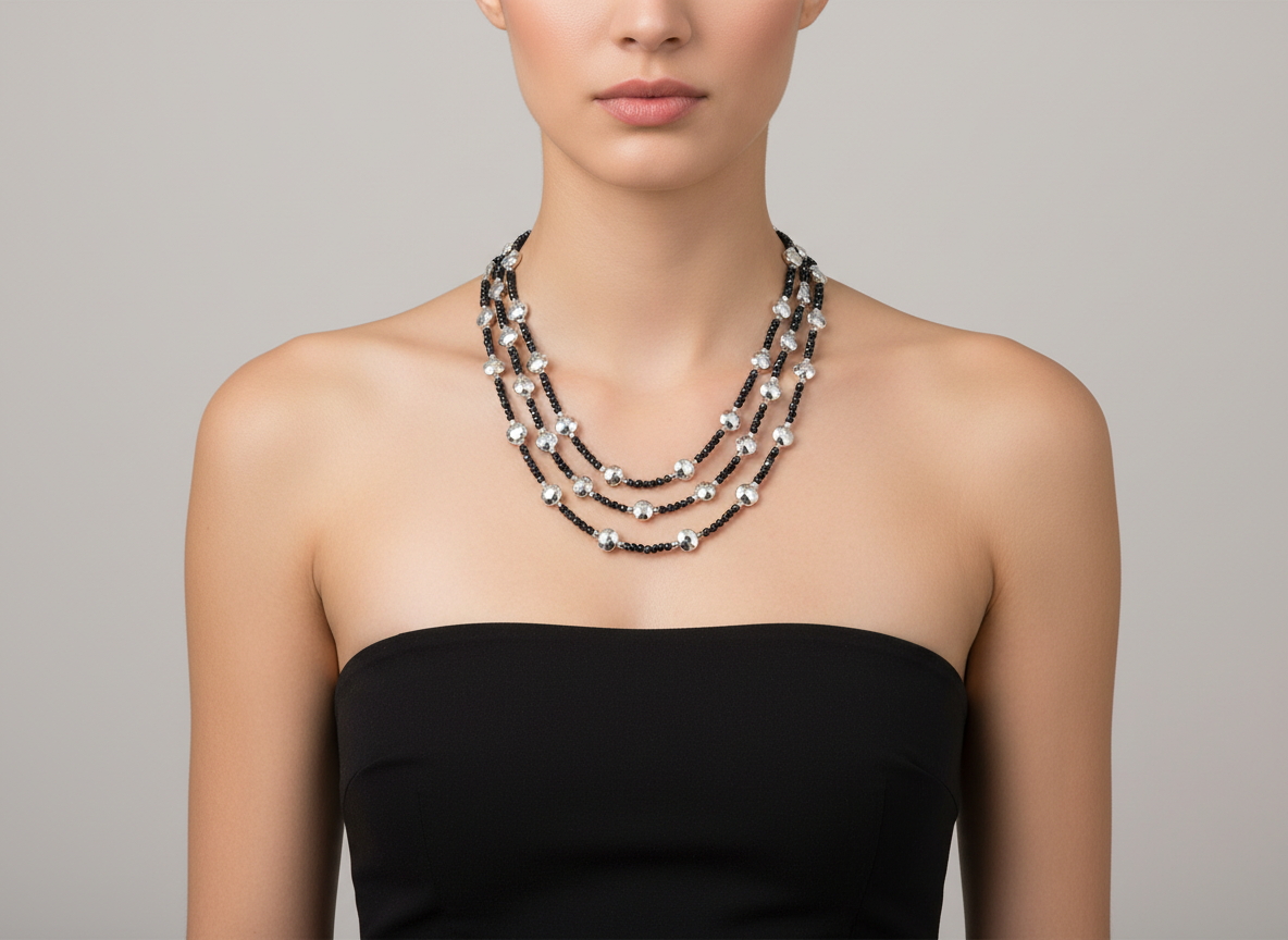 Fashion Jewellery statement Midnight Blue And Silver Coloured Three Strand Necklace