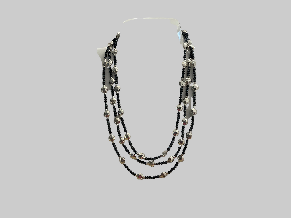 Fashion Jewellery statement Midnight Blue And Silver Coloured Three Strand Necklace