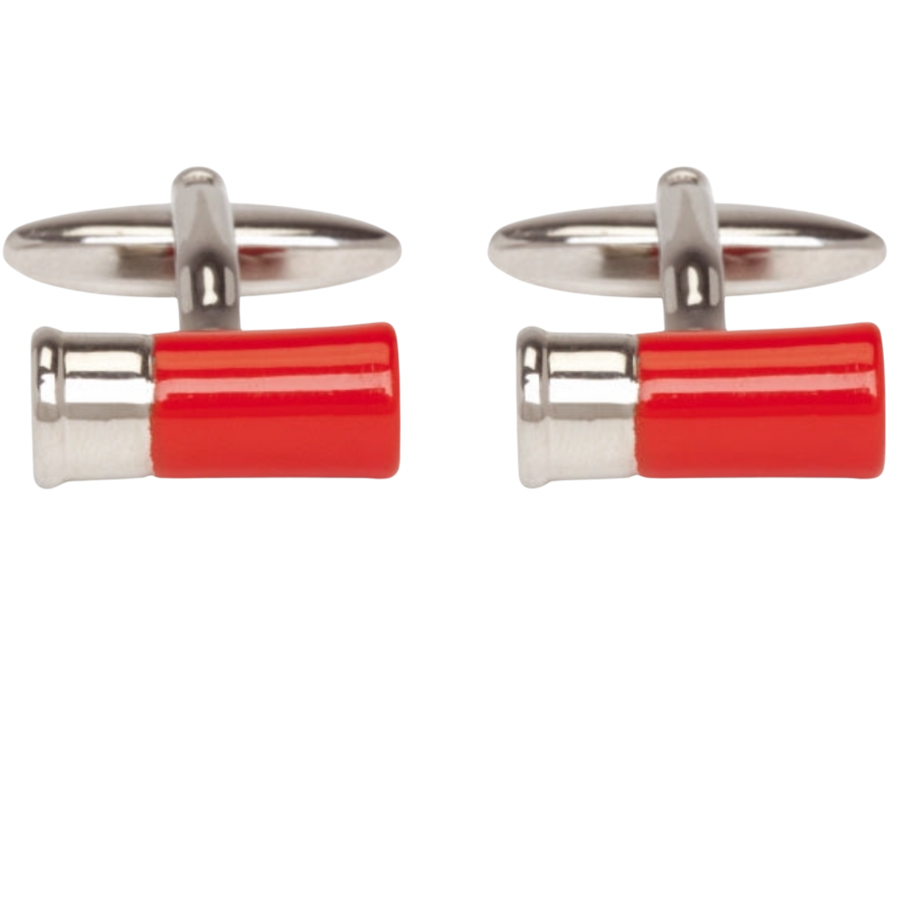 Red Gun Cartridge Rhodium Plated Cufflinks