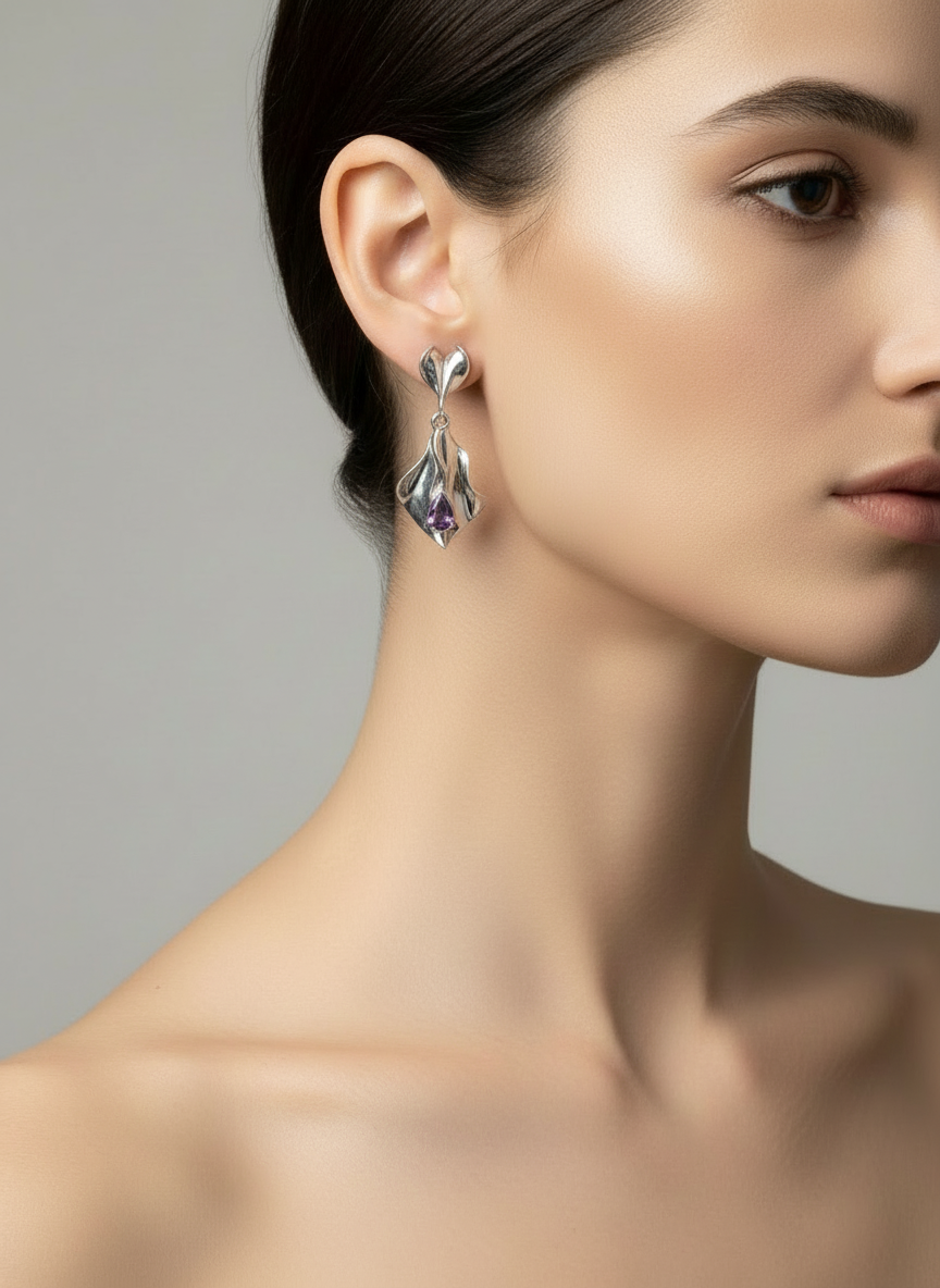 Silver And Amethyst Drop Earrings