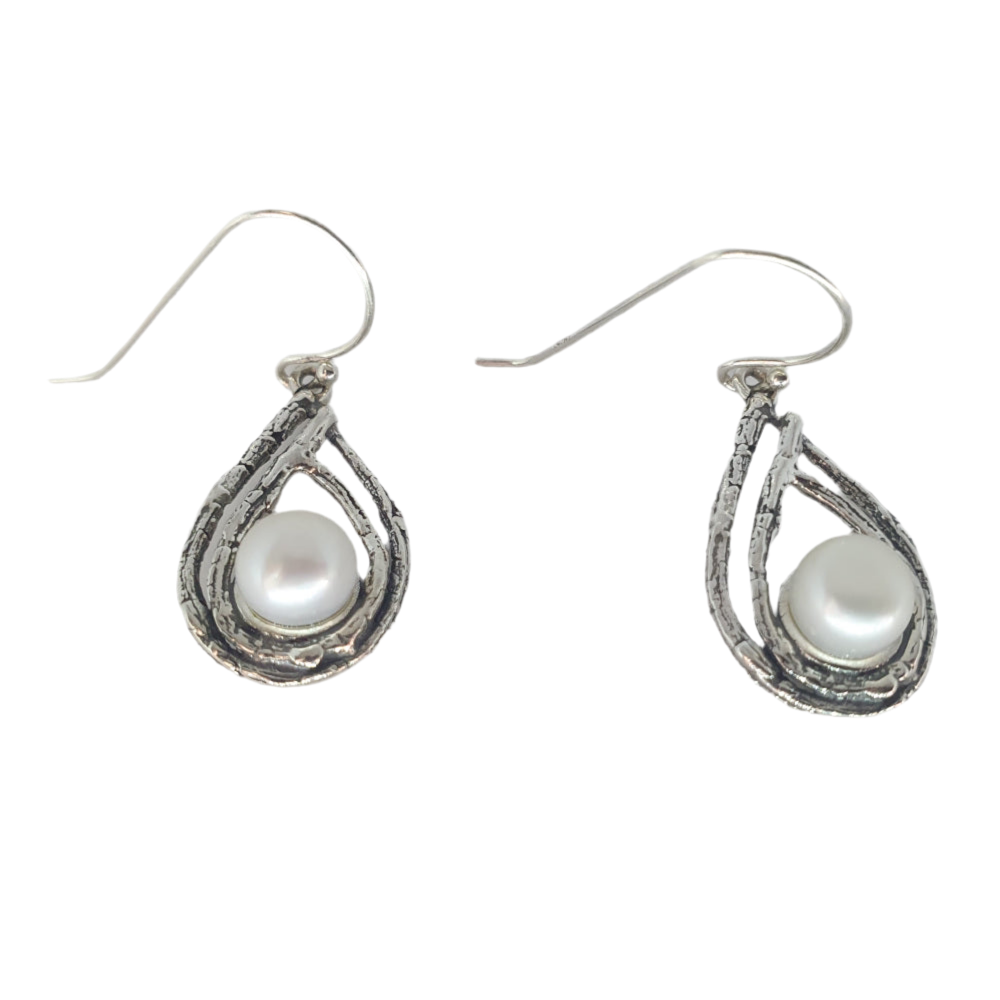 Designer Sterling Silver and Pearl Drop Earrings E5206A