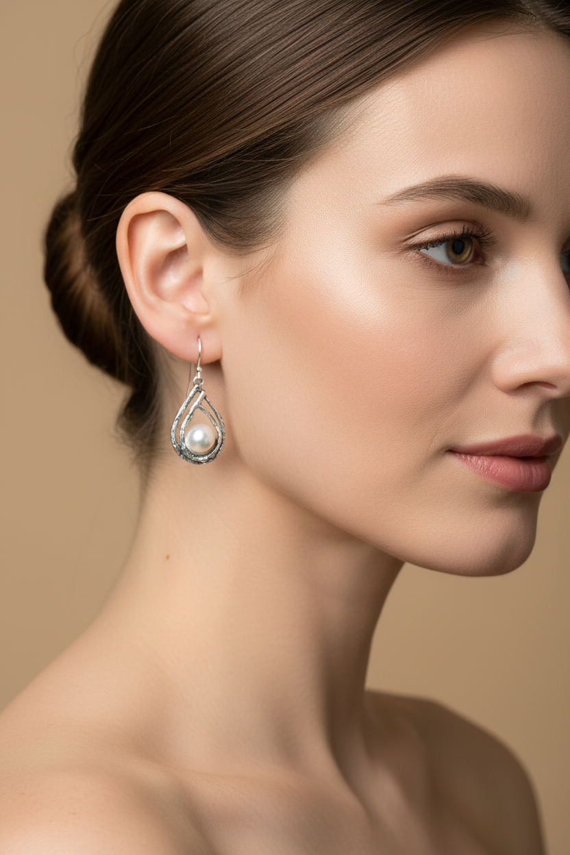 Designer Sterling Silver and Pearl Drop Earrings E5206A