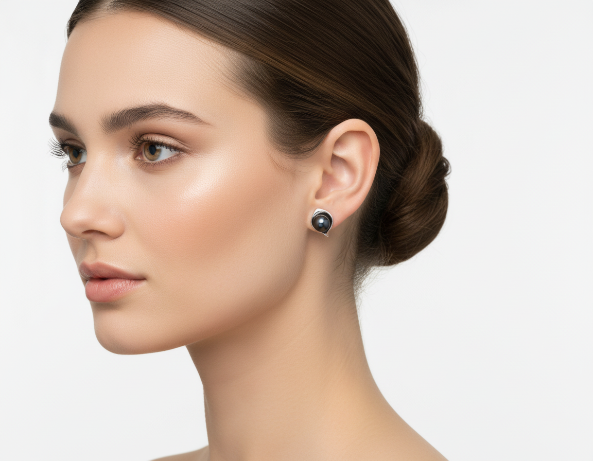 Sterling Silver &amp; Pearl Leaf Design Earrings 71-11 Hagit Gorali