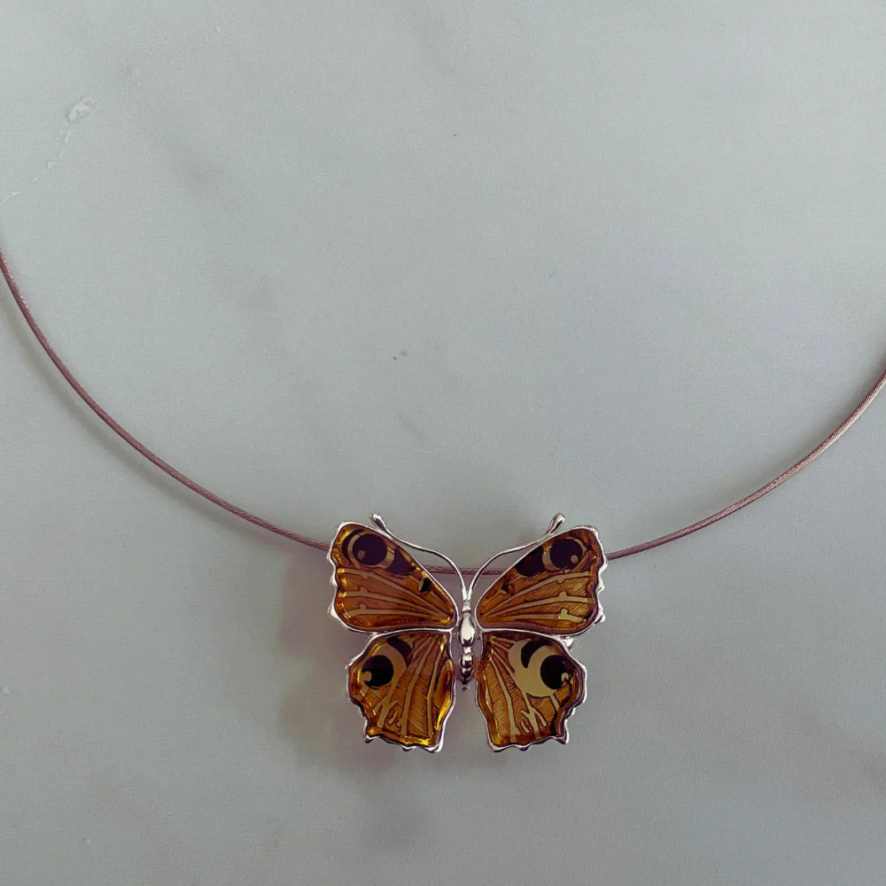 Amber Butterfly Brooch/ Pendant in Sterling Silver BR9